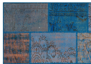 Blue Over Dyed Patchwork Unique Rug 5'4'' x 7'7'' ft 163 x 232 cm