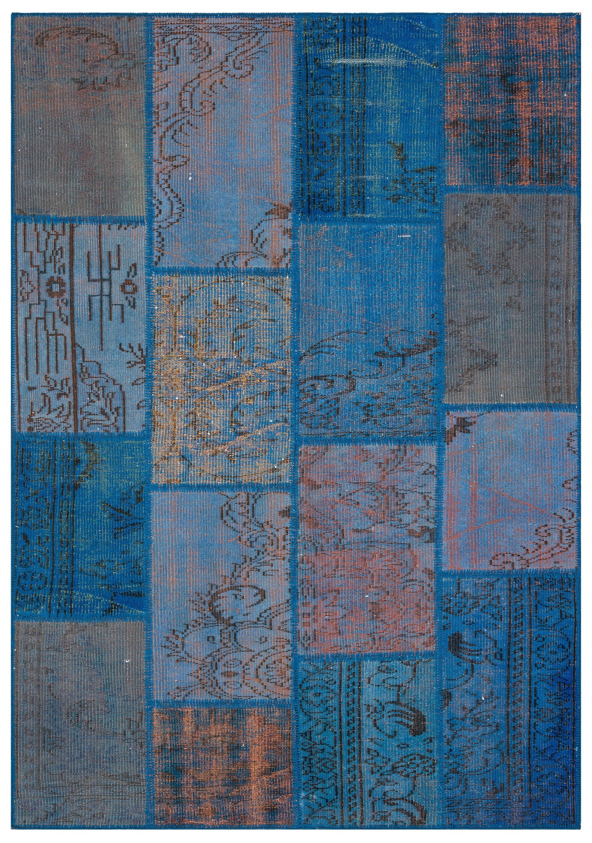 Blue Over Dyed Patchwork Unique Rug 5&#39;4&#39;&#39; x 7&#39;7&#39;&#39; ft 163 x 232 cm