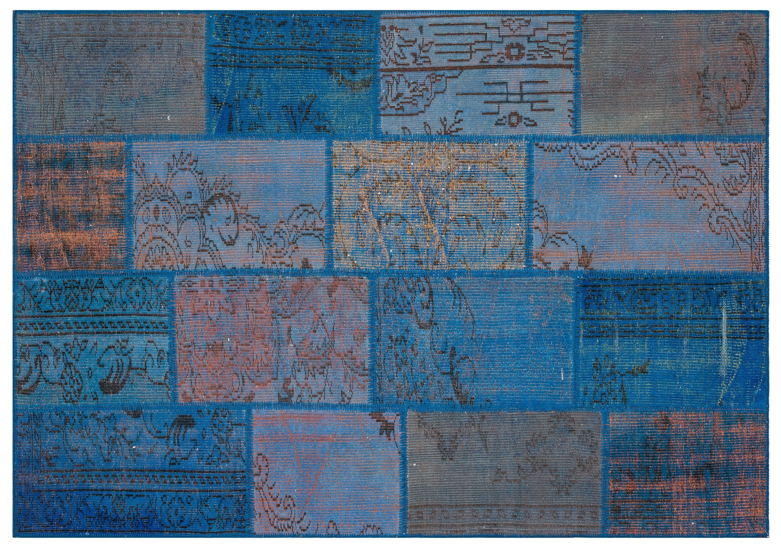 Blue Over Dyed Patchwork Unique Rug 5'4'' x 7'7'' ft 163 x 232 cm