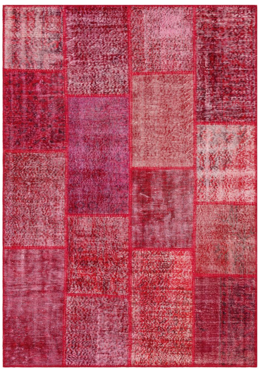 Red Over Dyed Patchwork Unique Rug 5&#39;3&#39;&#39; x 7&#39;6&#39;&#39; ft 161 x 229 cm