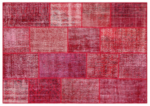 Red Over Dyed Patchwork Unique Rug 5'3'' x 7'6'' ft 161 x 229 cm