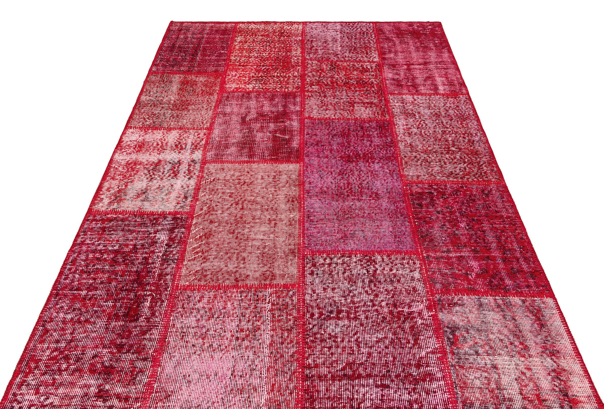 Red Over Dyed Patchwork Unique Rug 5&#39;3&#39;&#39; x 7&#39;6&#39;&#39; ft 161 x 229 cm