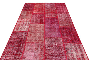 Red Over Dyed Patchwork Unique Rug 5'3'' x 7'6'' ft 161 x 229 cm