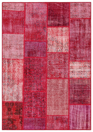 Red Over Dyed Patchwork Unique Rug 5'3'' x 7'5'' ft 159 x 227 cm