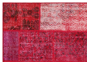 Red Over Dyed Patchwork Unique Rug 5'3'' x 7'5'' ft 159 x 227 cm