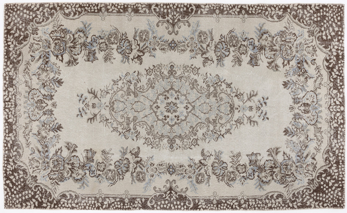 Beige Over Dyed Vintage Rug 5&#39;8&#39;&#39; x 9&#39;4&#39;&#39; ft 172 x 284 cm