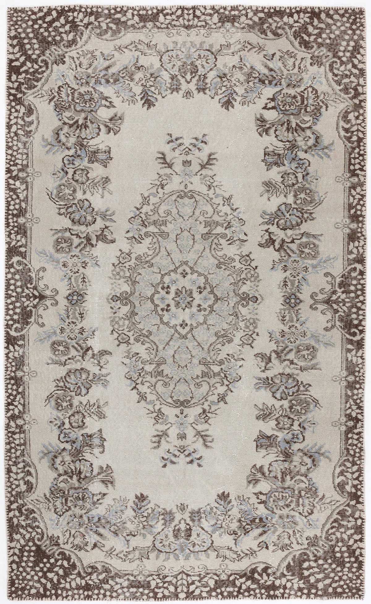 Beige Over Dyed Vintage Rug 5&#39;8&#39;&#39; x 9&#39;4&#39;&#39; ft 172 x 284 cm