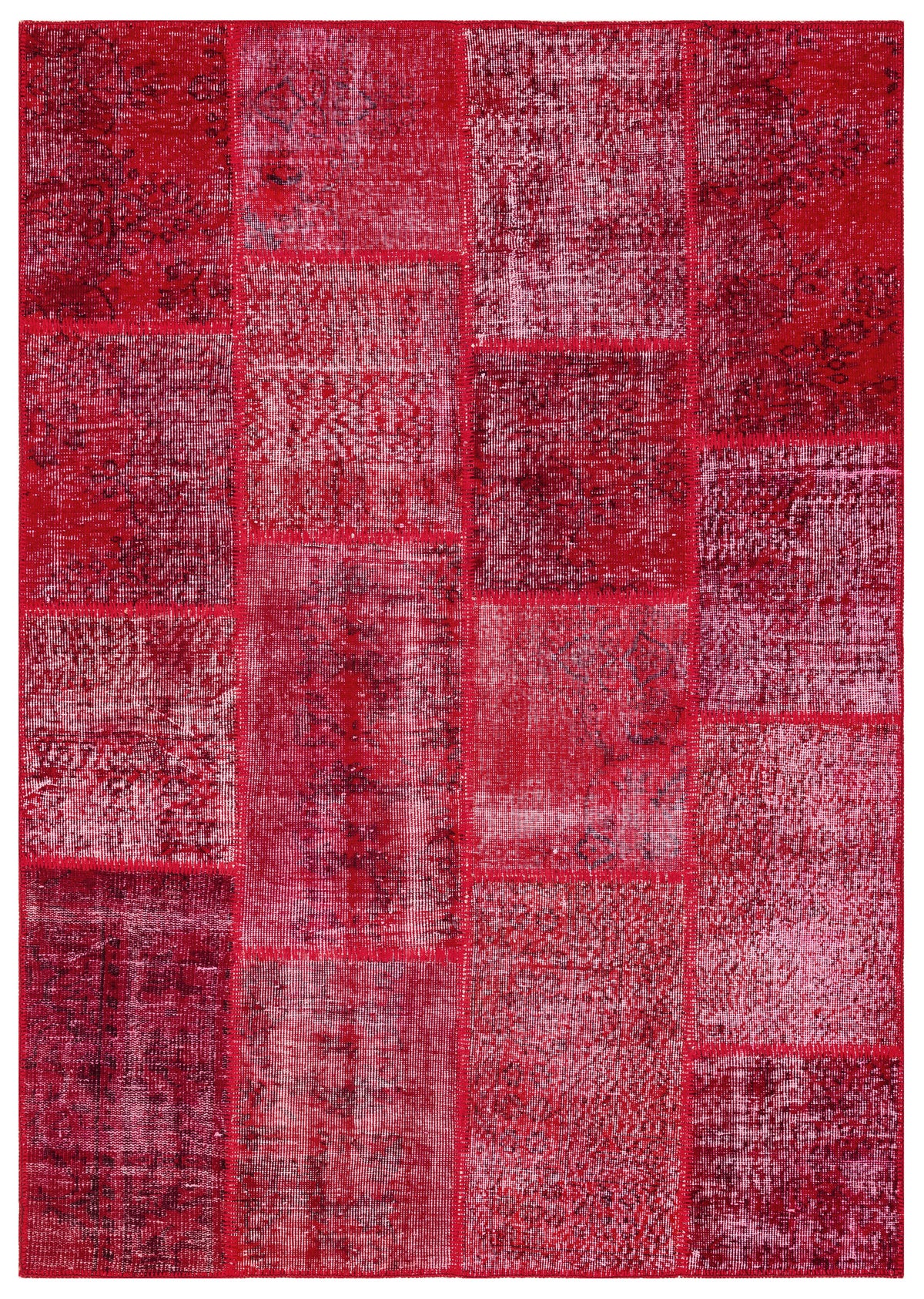 Red Over Dyed Patchwork Unique Rug 5&#39;3&#39;&#39; x 7&#39;7&#39;&#39; ft 161 x 230 cm