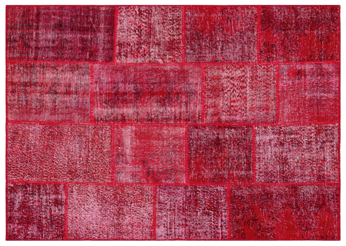 Red Over Dyed Patchwork Unique Rug 5&#39;3&#39;&#39; x 7&#39;7&#39;&#39; ft 161 x 230 cm