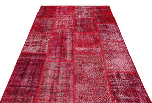 Red Over Dyed Patchwork Unique Rug 5'3'' x 7'7'' ft 161 x 230 cm