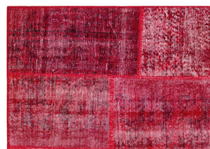 Red Over Dyed Patchwork Unique Rug 5'3'' x 7'7'' ft 161 x 230 cm