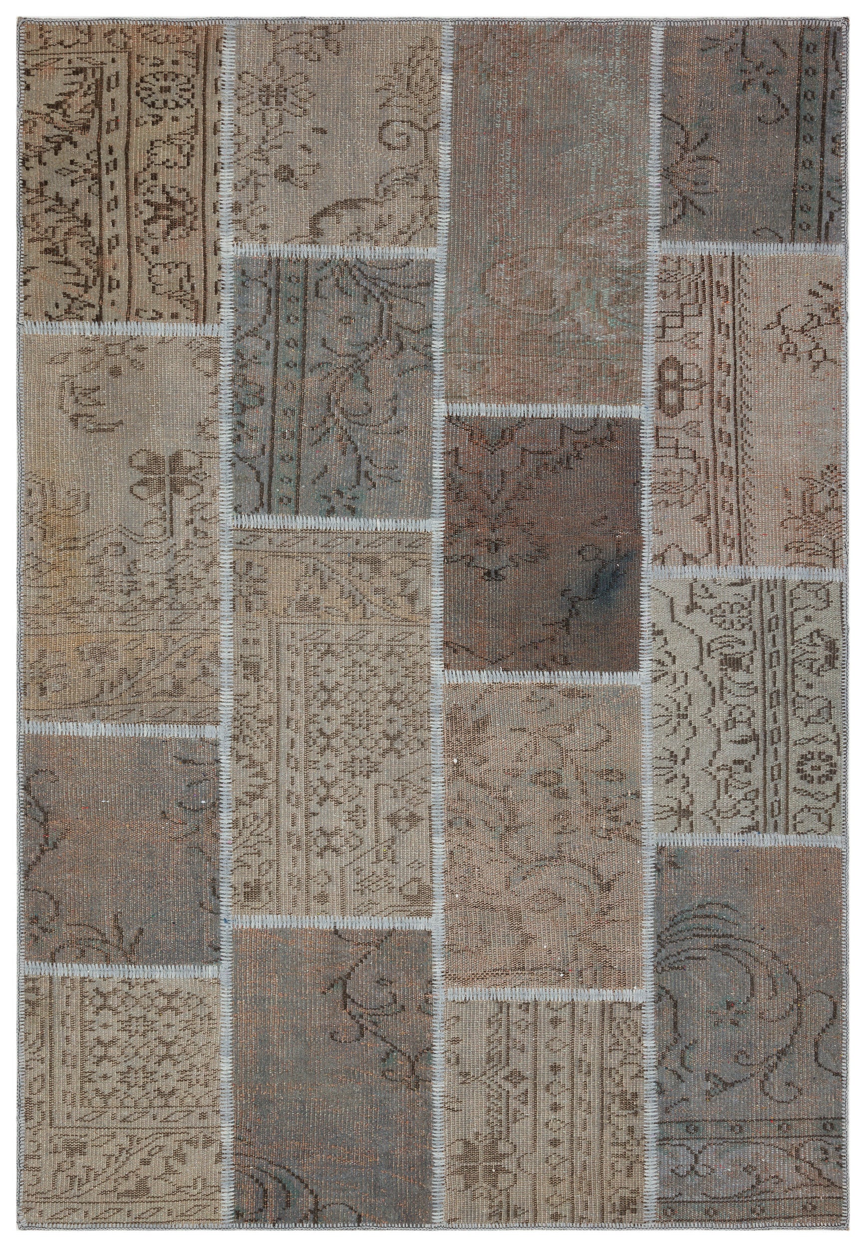 Gray Over Dyed Patchwork Unique Rug 5'3'' x 7'8'' ft 161 x 233 cm