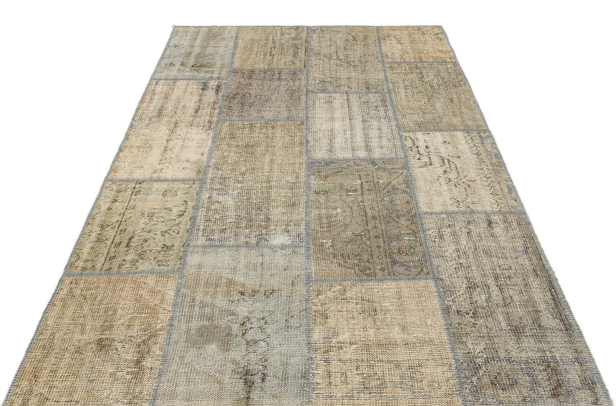 Beige Over Dyed Patchwork Unique Rug 5&#39;4&#39;&#39; x 7&#39;7&#39;&#39; ft 162 x 232 cm