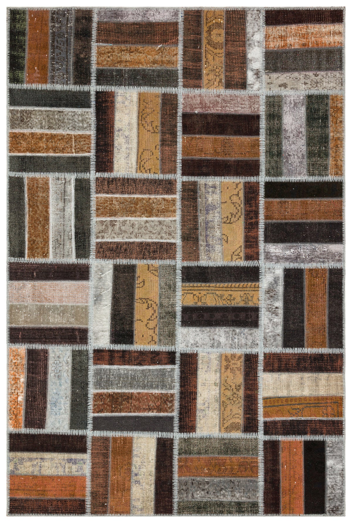 Brown Over Dyed Patchwork Unique Rug 5&#39;3&#39;&#39; x 7&#39;12&#39;&#39; ft 161 x 243 cm