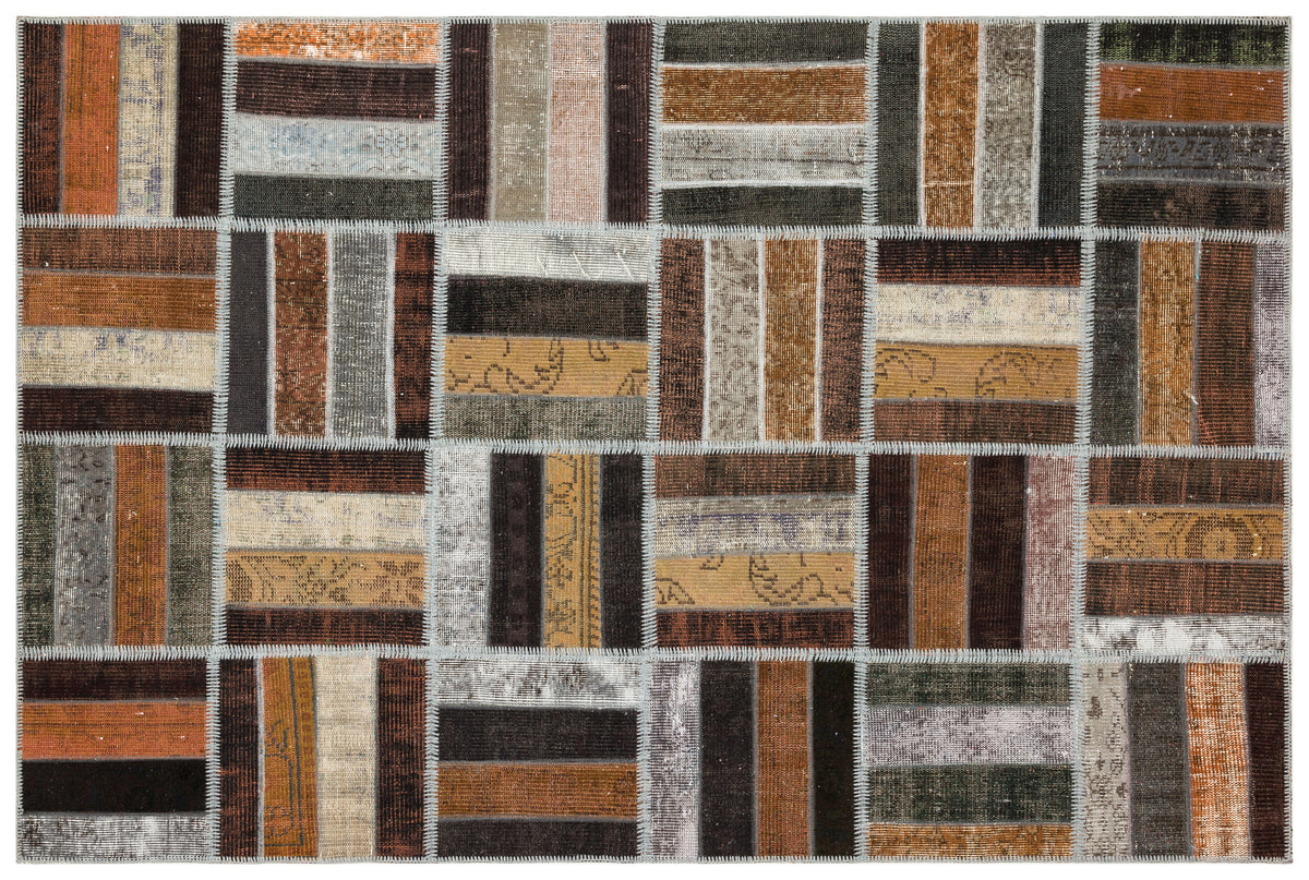 Brown Over Dyed Patchwork Unique Rug 5&#39;3&#39;&#39; x 7&#39;12&#39;&#39; ft 161 x 243 cm