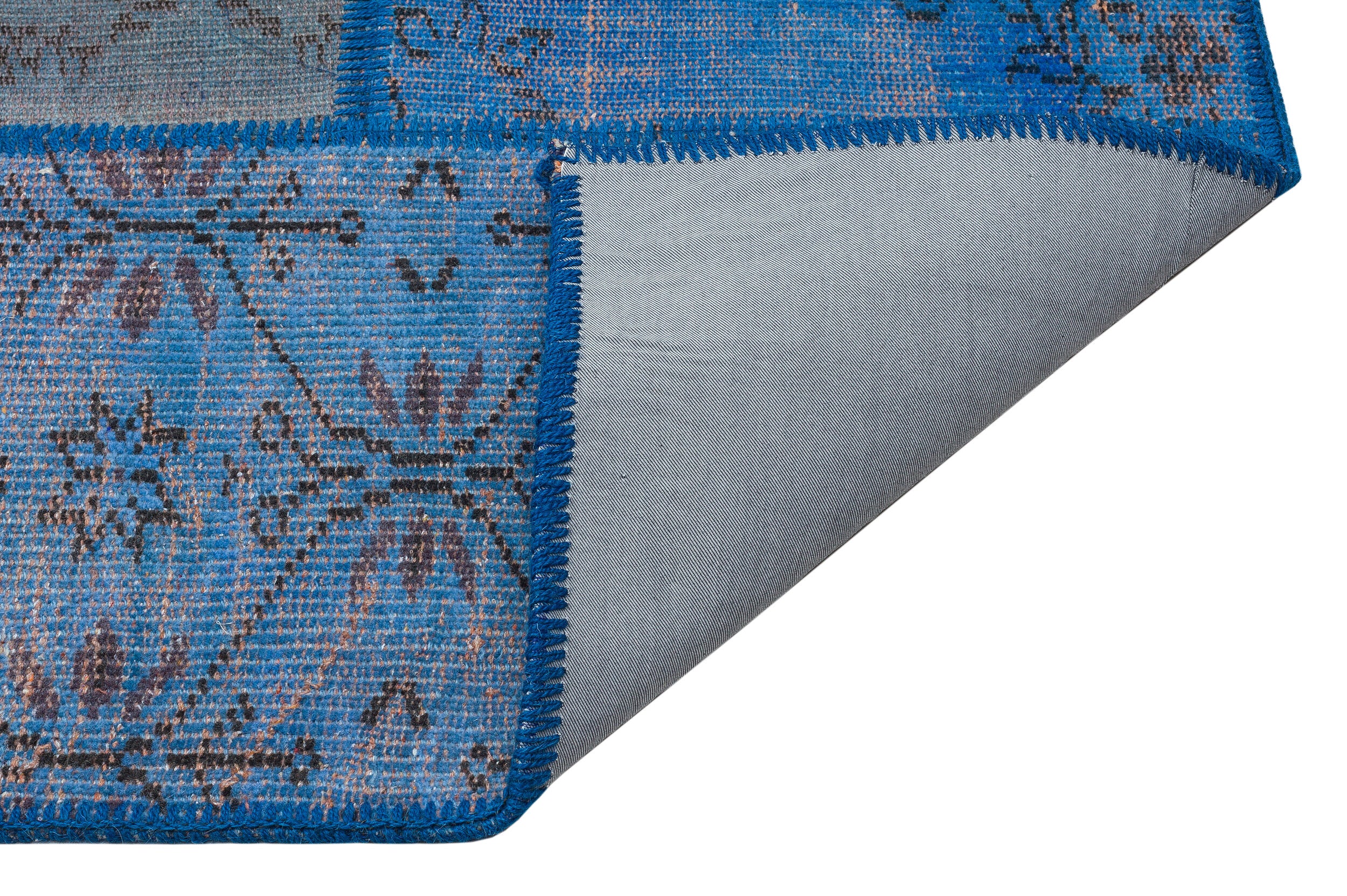 Blue Over Dyed Patchwork Unique Rug 5'4'' x 7'7'' ft 162 x 231 cm