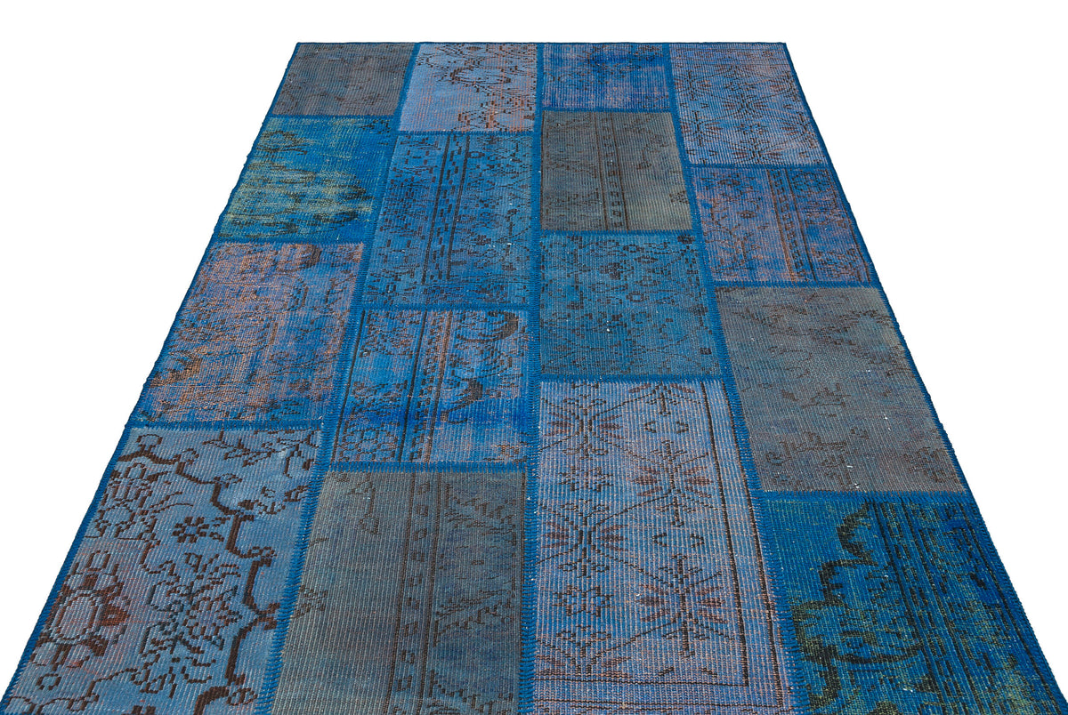 Blue Over Dyed Patchwork Unique Rug 5&#39;4&#39;&#39; x 7&#39;7&#39;&#39; ft 162 x 231 cm