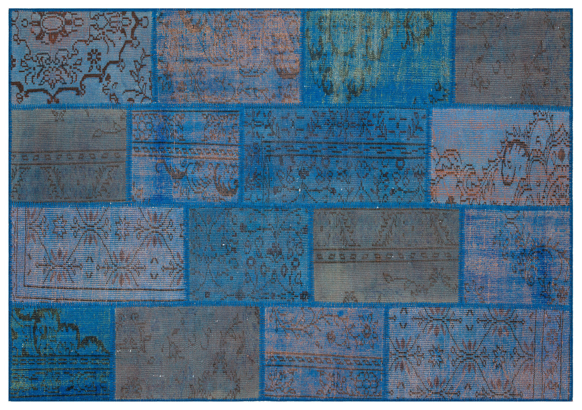 Blue Over Dyed Patchwork Unique Rug 5&#39;4&#39;&#39; x 7&#39;7&#39;&#39; ft 162 x 231 cm