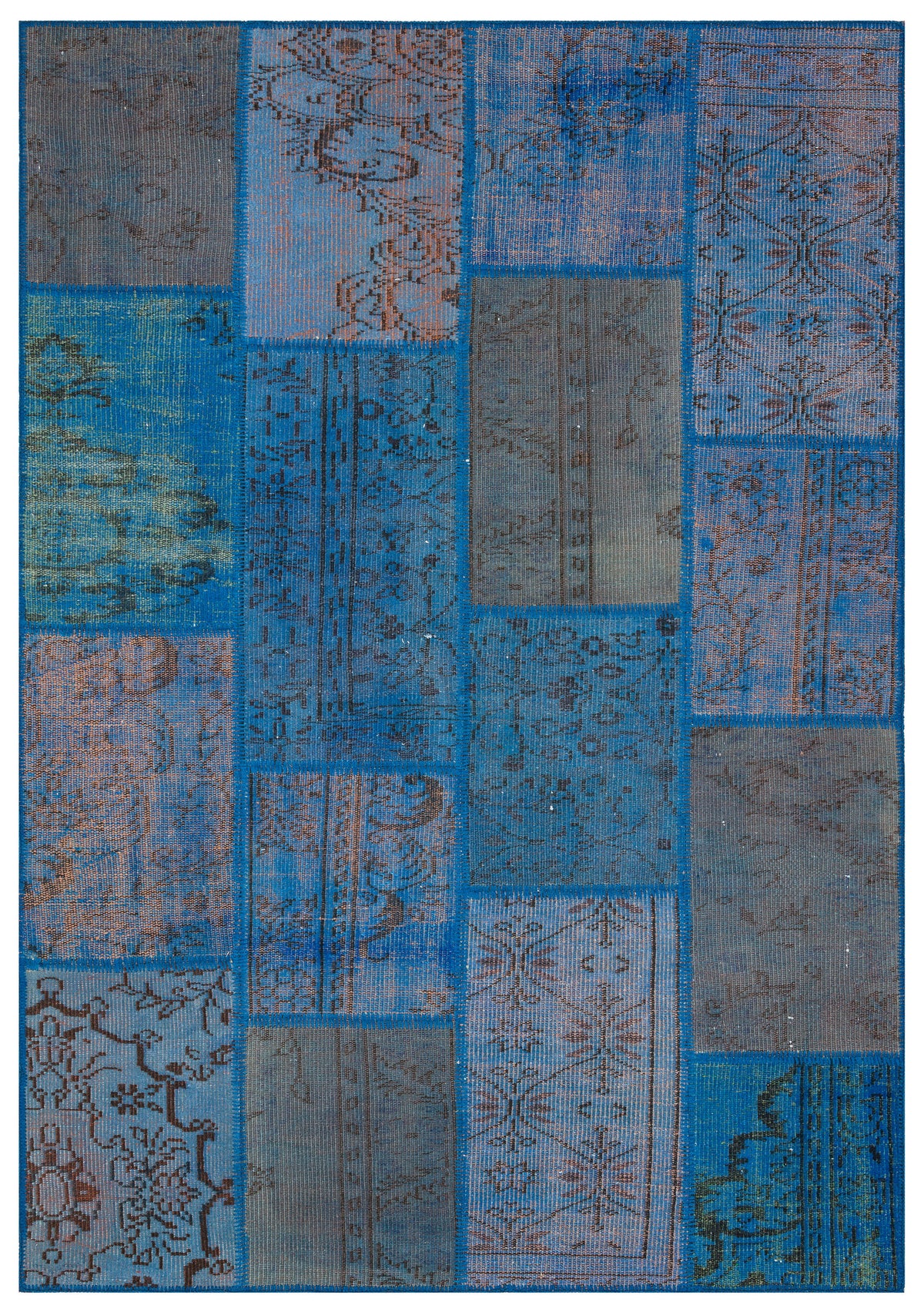 Blue Over Dyed Patchwork Unique Rug 5&#39;4&#39;&#39; x 7&#39;7&#39;&#39; ft 162 x 231 cm