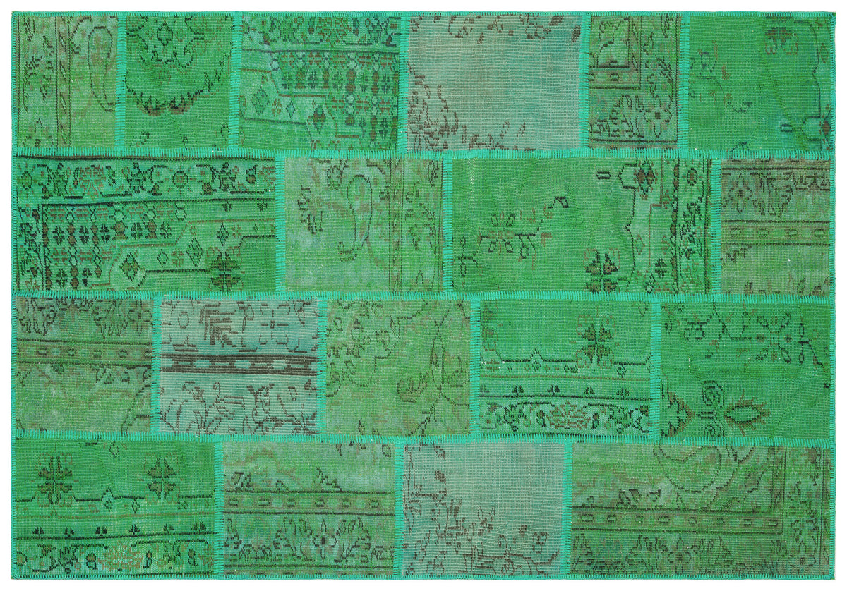 Green Over Dyed Patchwork Unique Rug 5&#39;3&#39;&#39; x 7&#39;8&#39;&#39; ft 161 x 233 cm