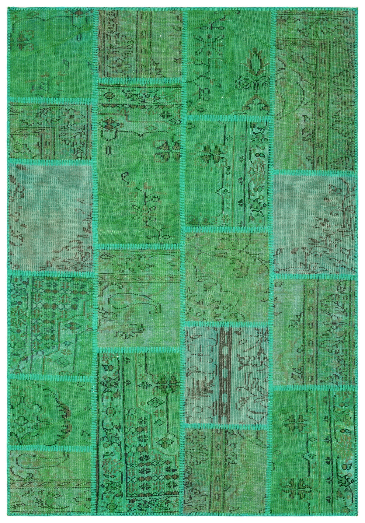 Green Over Dyed Patchwork Unique Rug 5&#39;3&#39;&#39; x 7&#39;8&#39;&#39; ft 161 x 233 cm