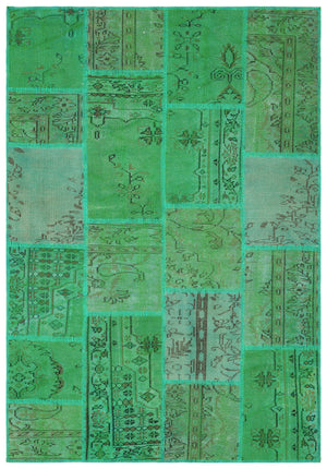Green Over Dyed Patchwork Unique Rug 5'3'' x 7'8'' ft 161 x 233 cm