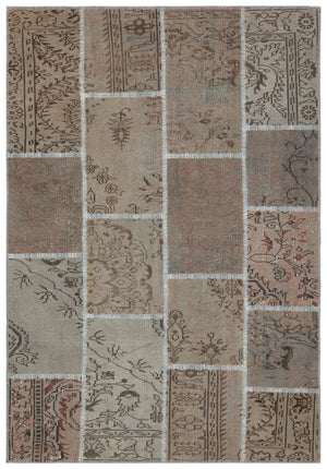 Beige Over Dyed Patchwork Unique Rug 5'3'' x 7'7'' ft 161 x 232 cm