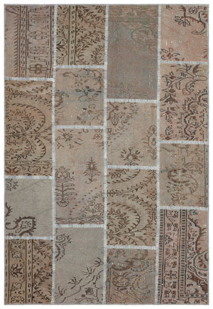 Brown Over Dyed Patchwork Unique Rug 5'3'' x 7'7'' ft 161 x 232 cm