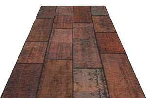 Brown Over Dyed Patchwork Unique Rug 5'3'' x 7'7'' ft 159 x 232 cm