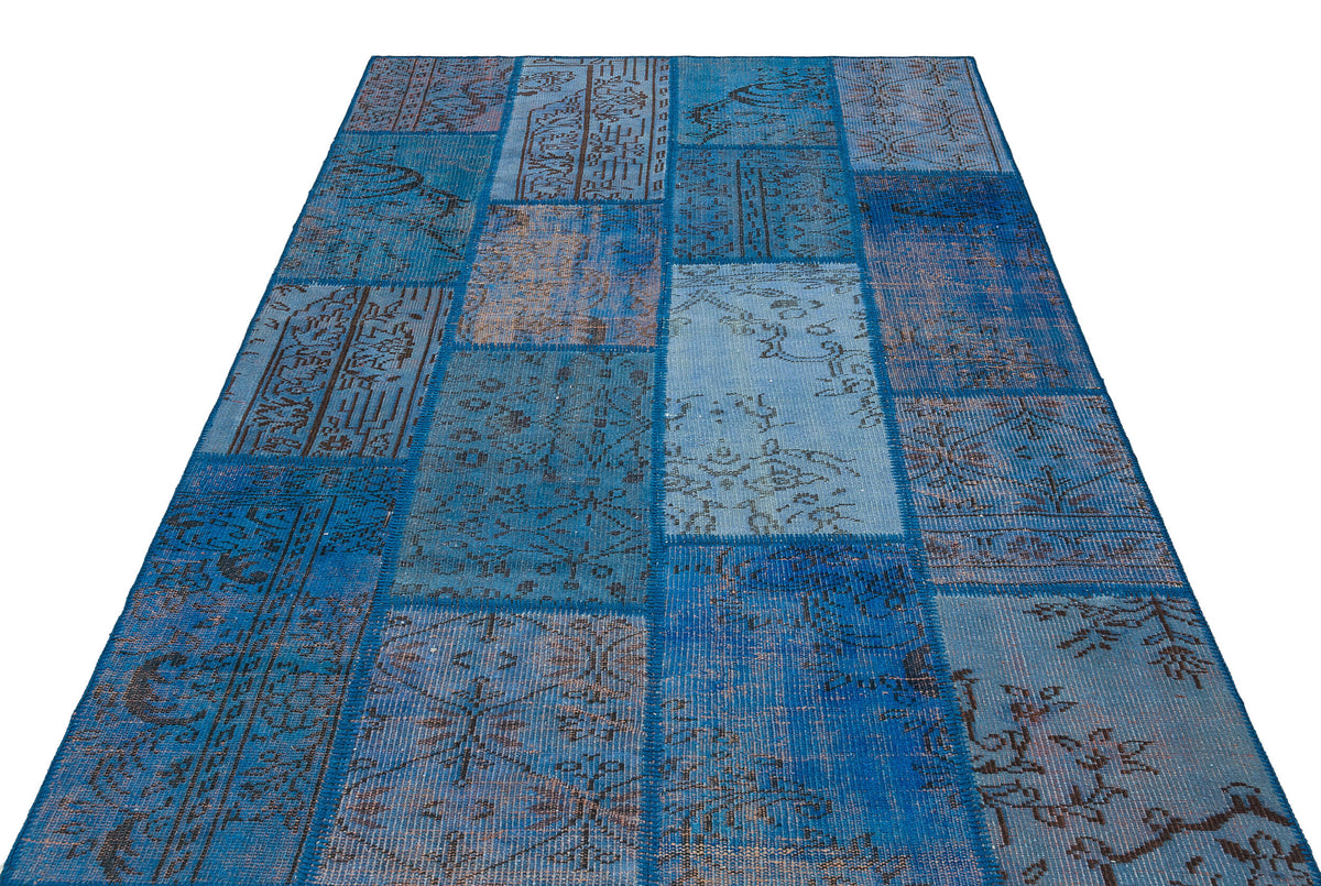 Blue Over Dyed Patchwork Unique Rug 5&#39;4&#39;&#39; x 7&#39;7&#39;&#39; ft 162 x 231 cm