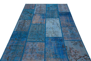 Blue Over Dyed Patchwork Unique Rug 5'4'' x 7'7'' ft 162 x 231 cm