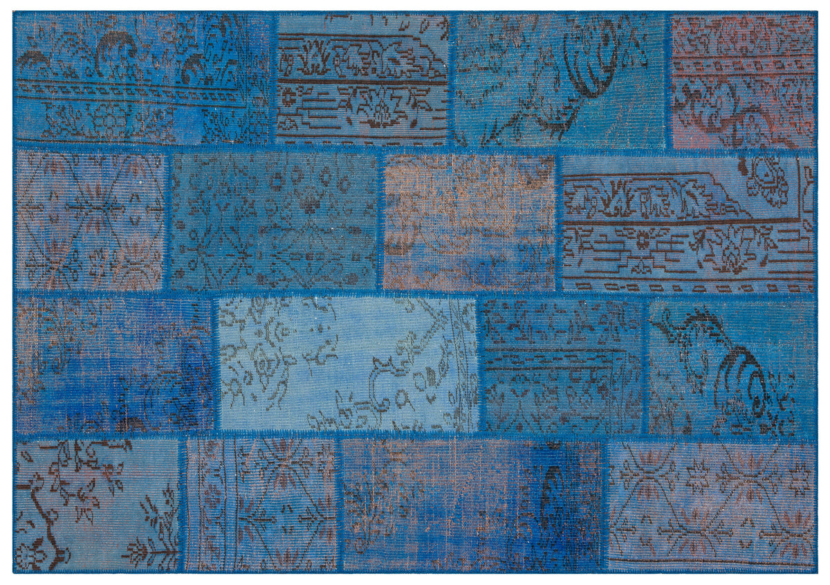 Blue Over Dyed Patchwork Unique Rug 5&#39;4&#39;&#39; x 7&#39;7&#39;&#39; ft 162 x 231 cm
