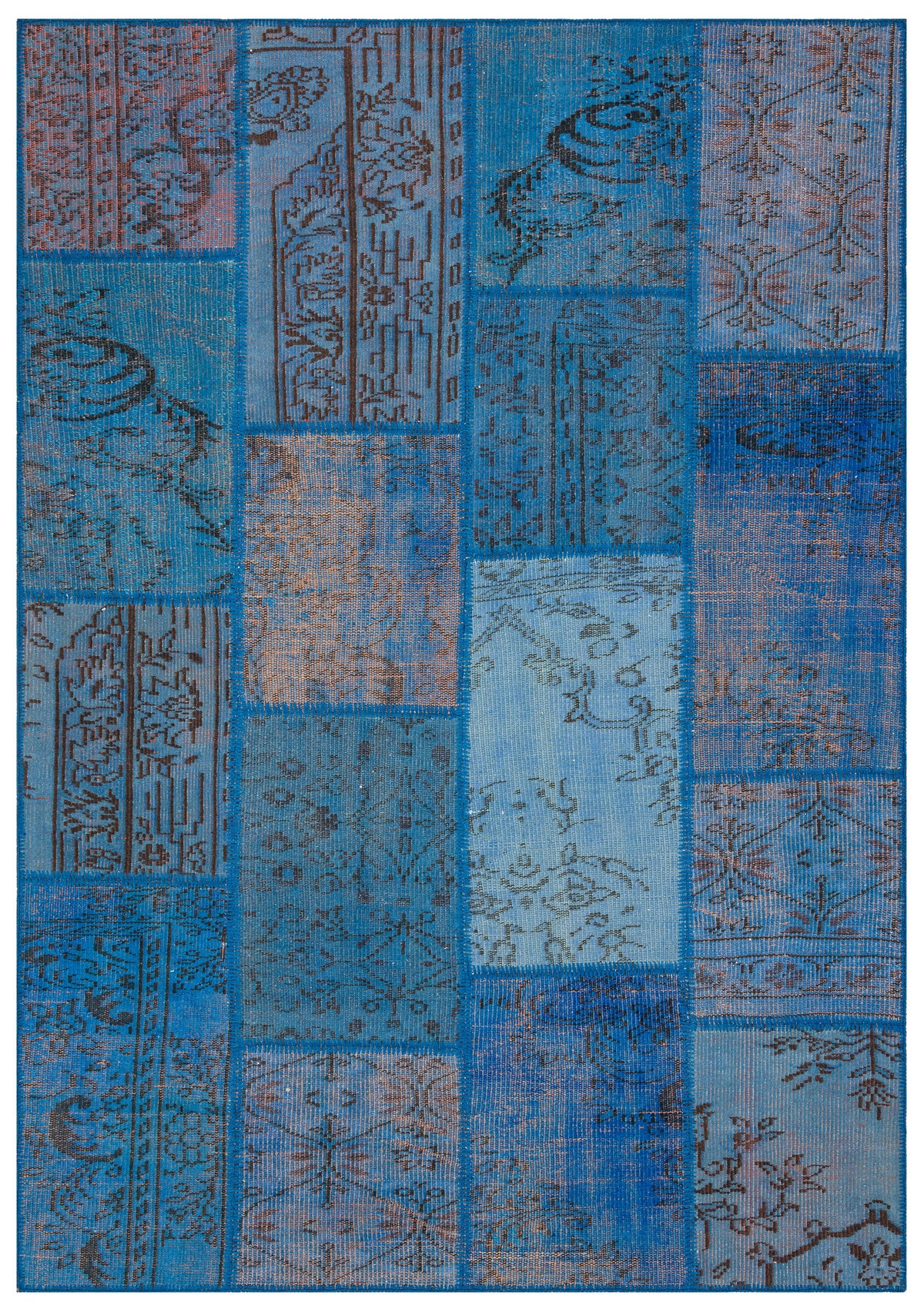 Blue Over Dyed Patchwork Unique Rug 5&#39;4&#39;&#39; x 7&#39;7&#39;&#39; ft 162 x 231 cm