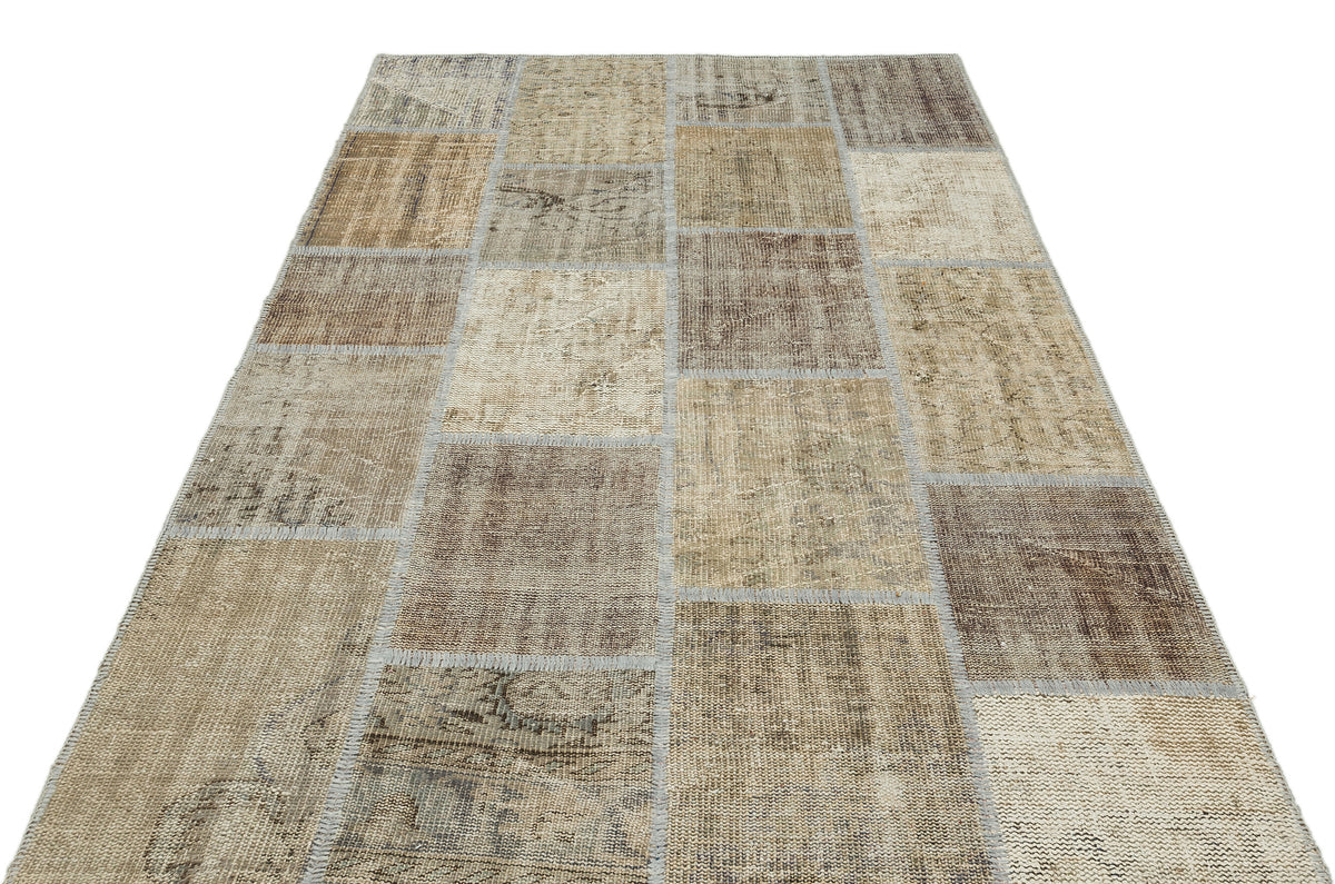 Beige Over Dyed Patchwork Unique Rug 5&#39;3&#39;&#39; x 7&#39;7&#39;&#39; ft 161 x 232 cm