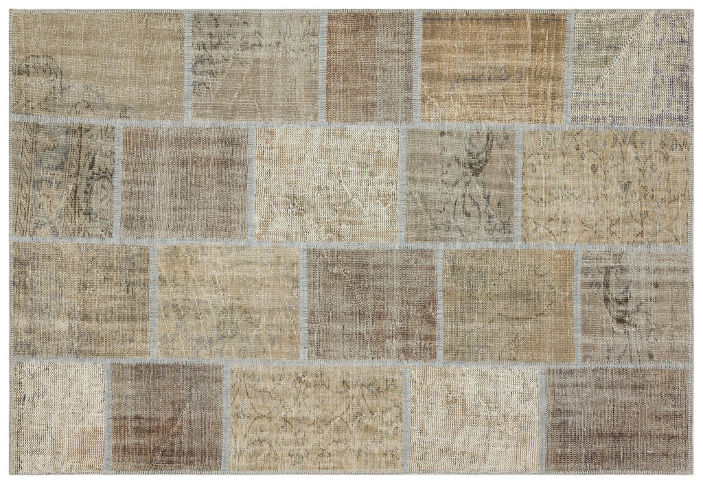 Beige Over Dyed Patchwork Unique Rug 5'3'' x 7'7'' ft 161 x 232 cm