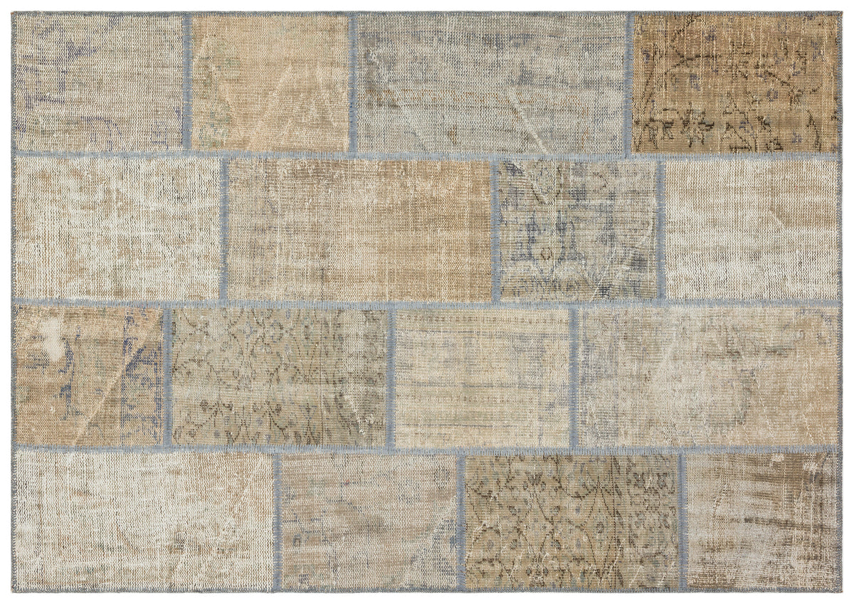 Beige Over Dyed Patchwork Unique Rug 5&#39;3&#39;&#39; x 7&#39;7&#39;&#39; ft 161 x 231 cm