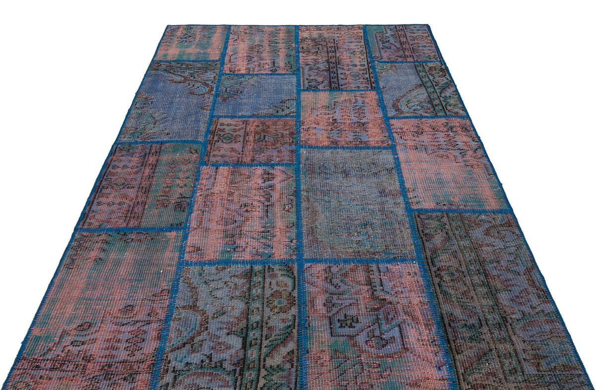 Blue Over Dyed Patchwork Unique Rug 5&#39;4&#39;&#39; x 7&#39;7&#39;&#39; ft 162 x 231 cm