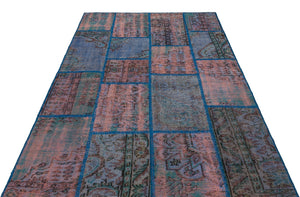 Blue Over Dyed Patchwork Unique Rug 5'4'' x 7'7'' ft 162 x 231 cm