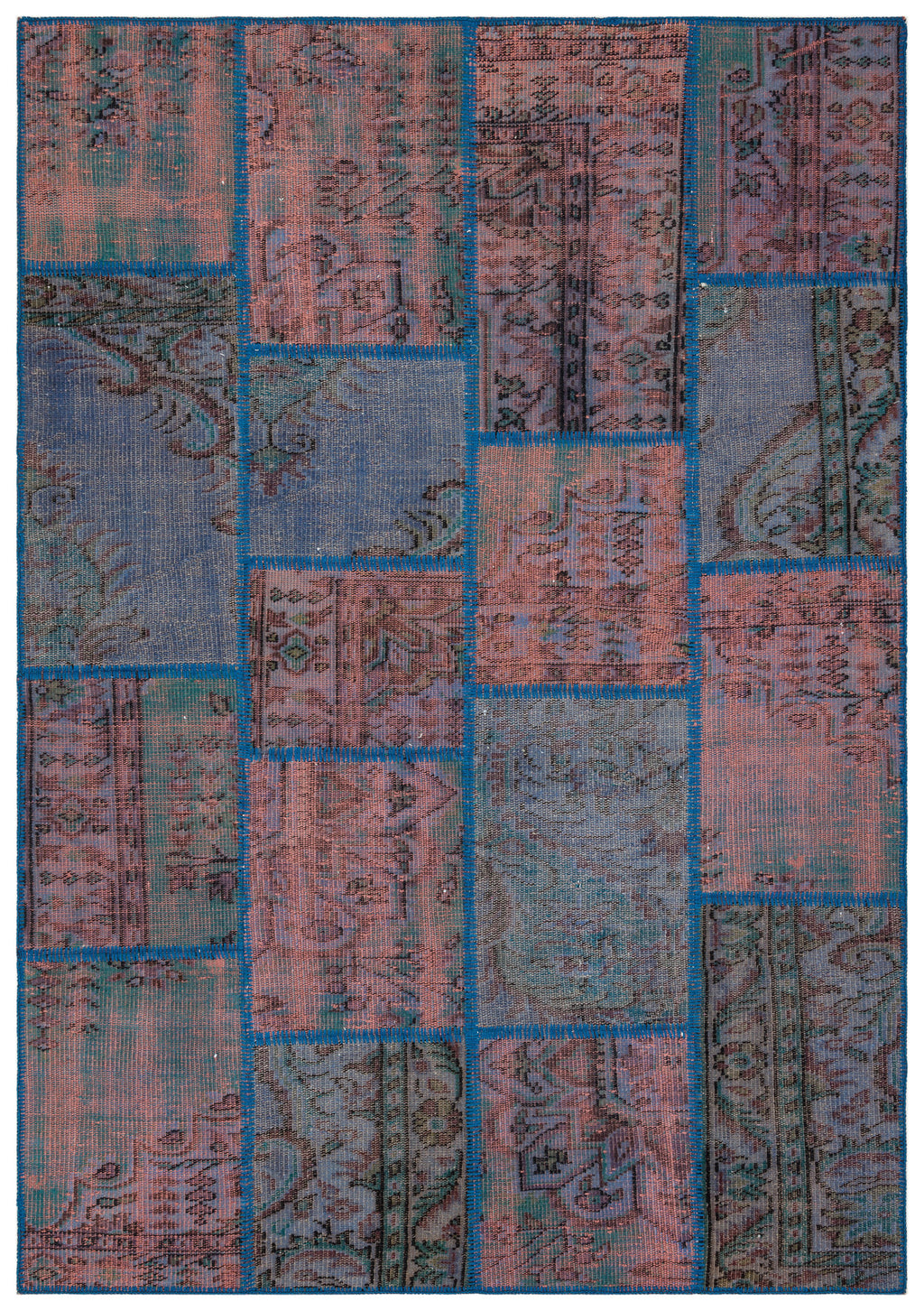 Blue Over Dyed Patchwork Unique Rug 5'4'' x 7'7'' ft 162 x 231 cm