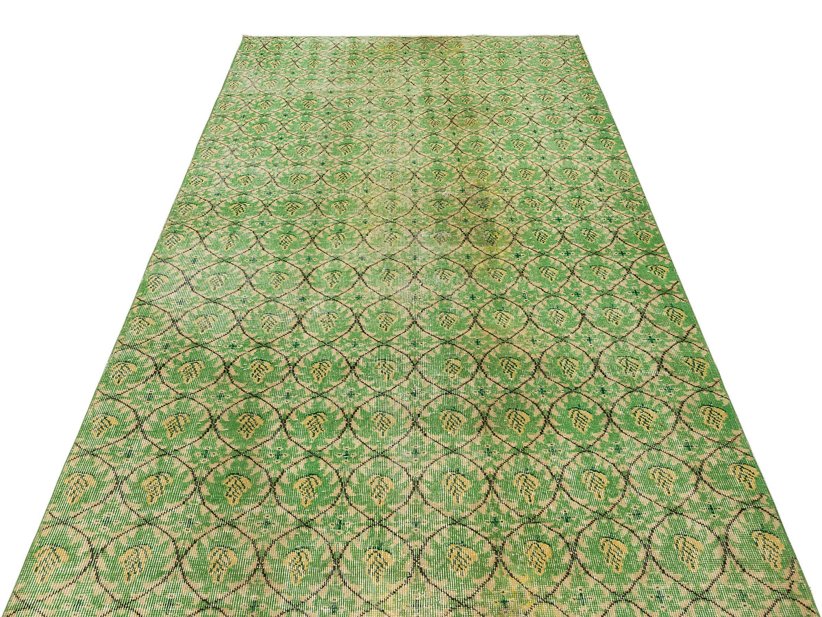 Retro Design Green Over Dyed Vintage Rug 4&#39;11&#39;&#39; x 8&#39;6&#39;&#39; ft 151 x 258 cm