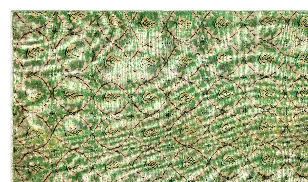 Retro Design Green Over Dyed Vintage Rug 4&#39;11&#39;&#39; x 8&#39;6&#39;&#39; ft 151 x 258 cm
