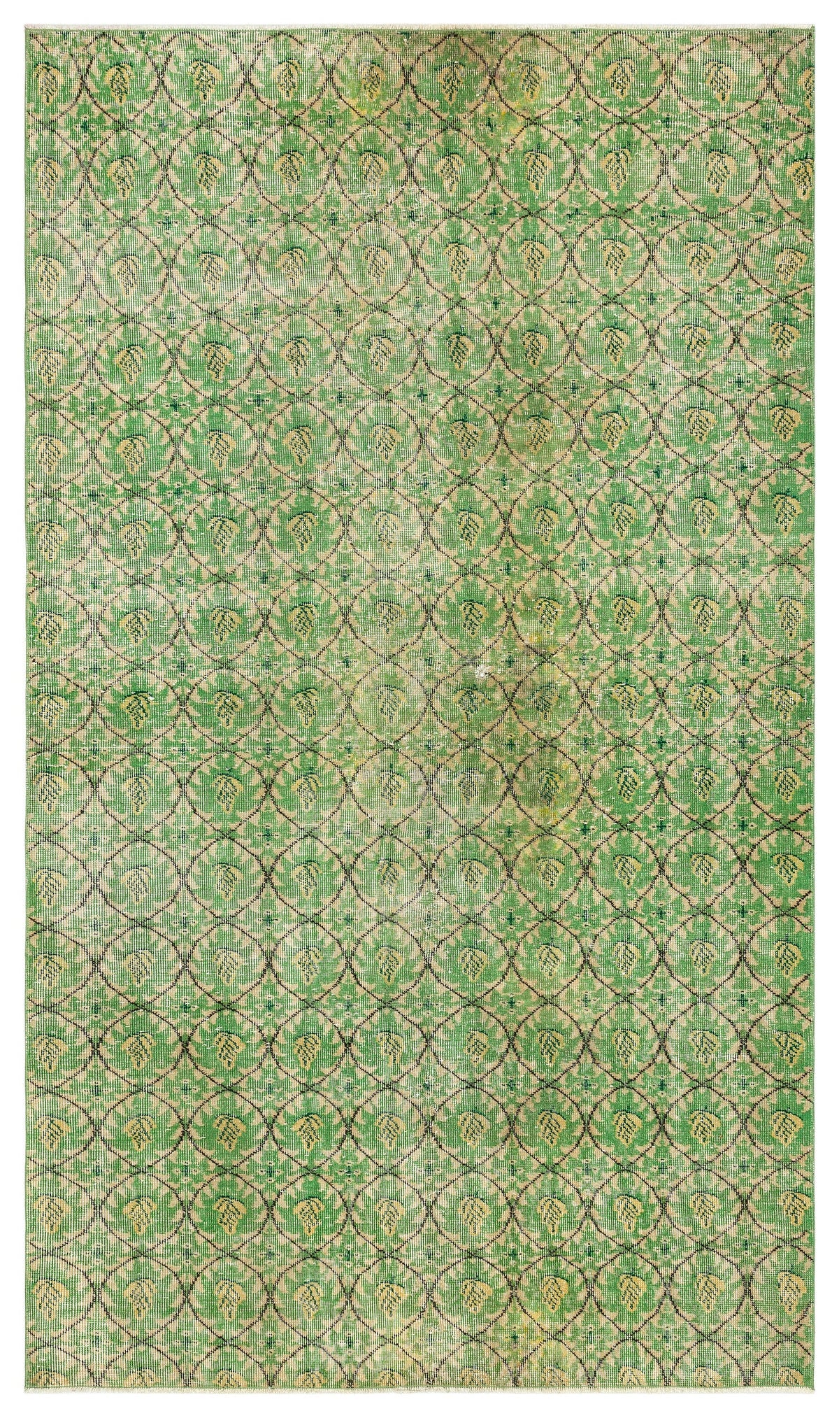 Retro Design Green Over Dyed Vintage Rug 4&#39;11&#39;&#39; x 8&#39;6&#39;&#39; ft 151 x 258 cm