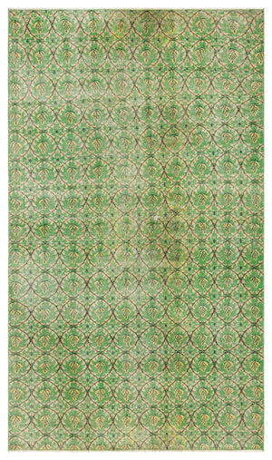 Retro Design Green Over Dyed Vintage Rug 4'11'' x 8'6'' ft 151 x 258 cm