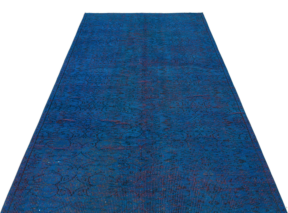 Retro Design Blue Over Dyed Vintage Rug 4&#39;11&#39;&#39; x 8&#39;5&#39;&#39; ft 150 x 257 cm