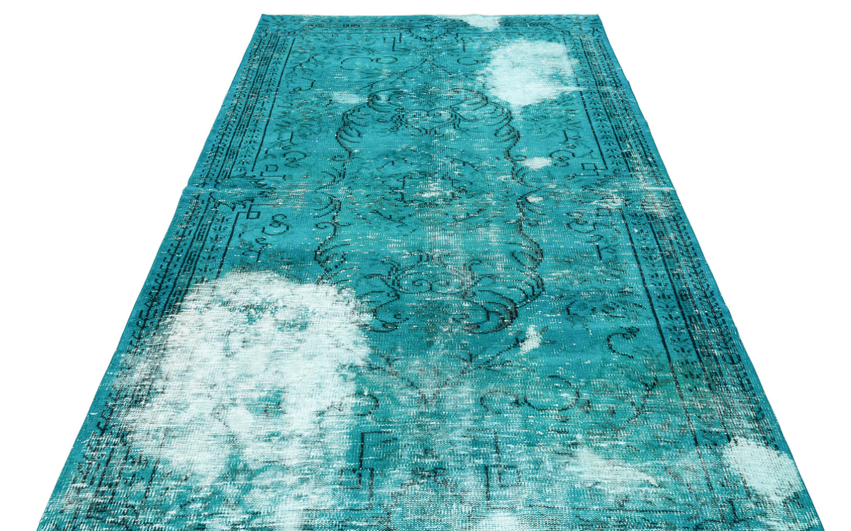 Traditional Design Turquoise Over Dyed Vintage Rug 5&#39;1&#39;&#39; x 8&#39;4&#39;&#39; ft 156 x 253 cm