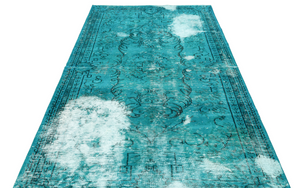 Traditional Design Turquoise Over Dyed Vintage Rug 5'1'' x 8'4'' ft 156 x 253 cm