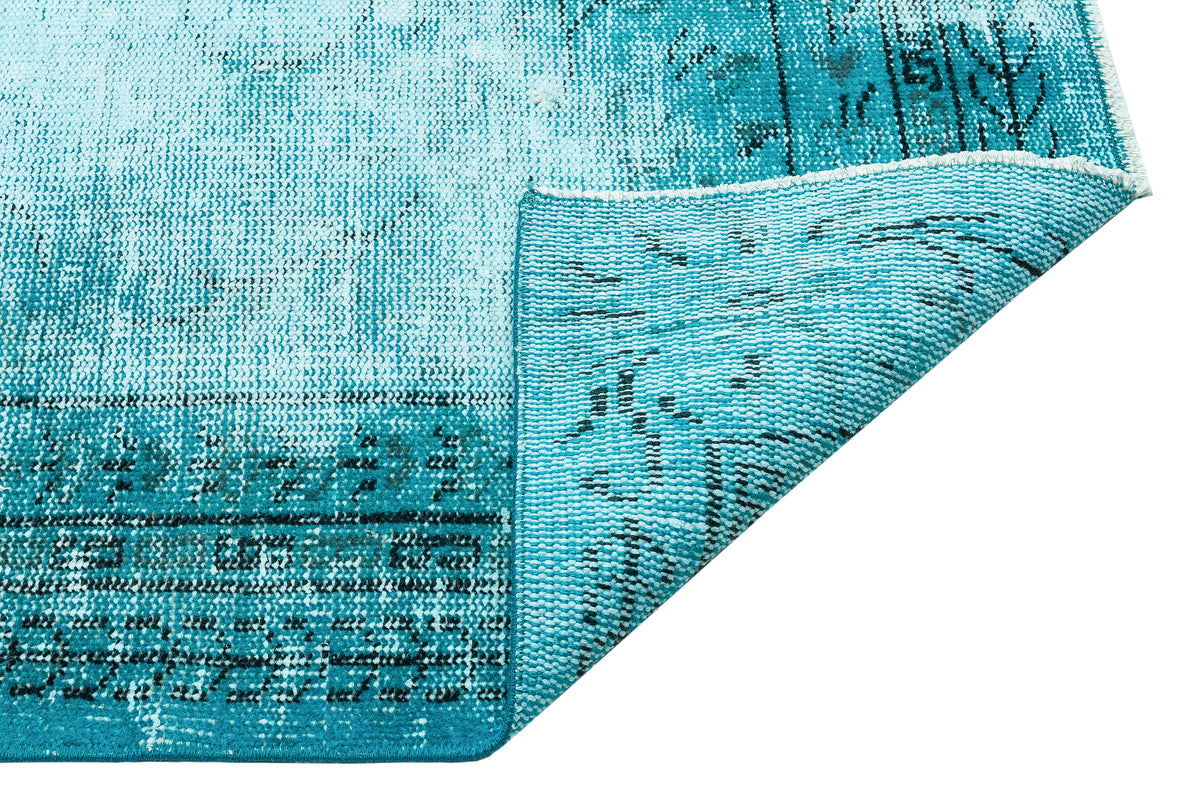 Traditional Design Turquoise Over Dyed Vintage Rug 5&#39;1&#39;&#39; x 8&#39;4&#39;&#39; ft 156 x 253 cm