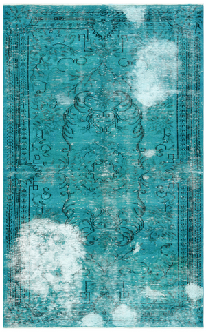 Traditional Design Turquoise Over Dyed Vintage Rug 5'1'' x 8'4'' ft 156 x 253 cm