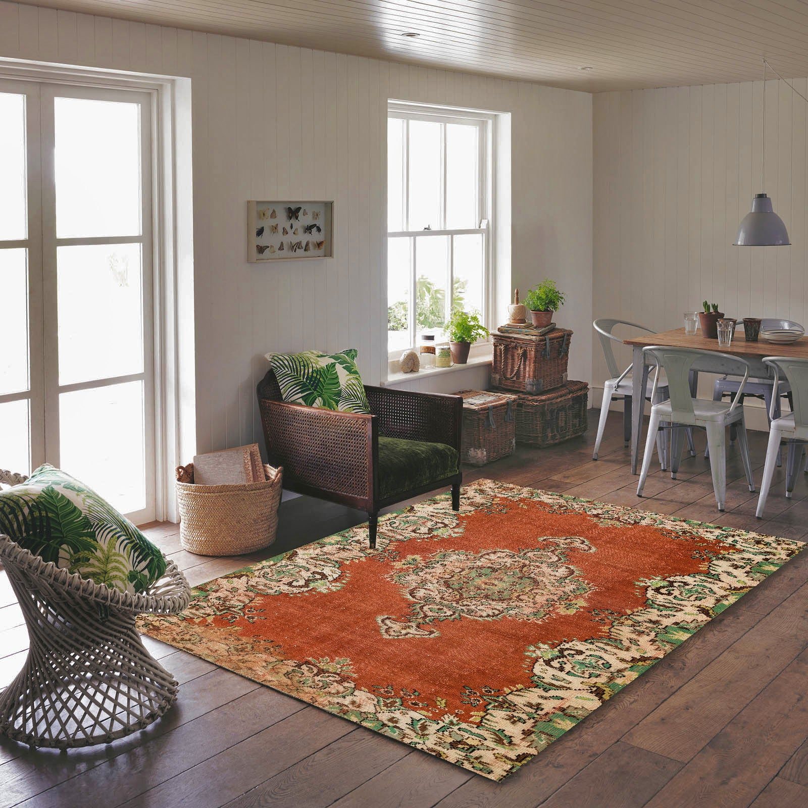 Colored Over Dyed Rug | Traditional Design  Rug | Turkish Rug | Hand Weaving Rug  | Bedroom Rug | Wool Rug | Vintage Rug | Retro Rug | Patterned Rug | Naturel Rug  | Boho Rug I 5'11'' x 8'7'' ft 181 x 262 cm