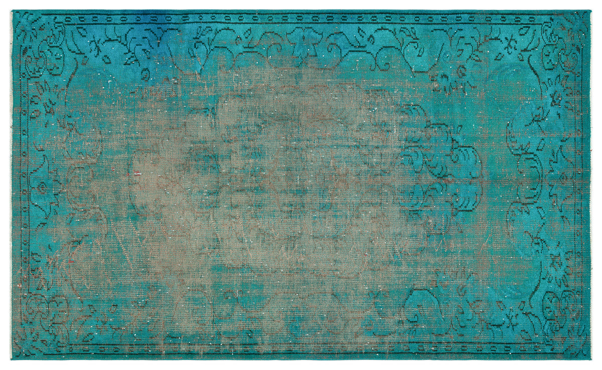 Retro Design Turquoise Over Dyed Vintage Rug 5&#39;5&#39;&#39; x 8&#39;11&#39;&#39; ft 166 x 273 cm